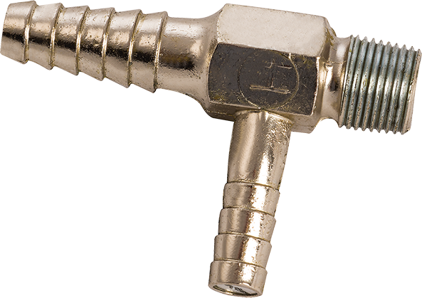 Short, Swirling-type, Nickel-plated, with serrated tail and side arm. 3/8" NPT tapered Water Inlet, 3"(76mm) Length